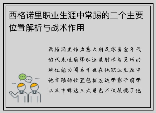西格诺里职业生涯中常踢的三个主要位置解析与战术作用 西格诺里职业生涯中常踢的三个主要位置解析与战术作用