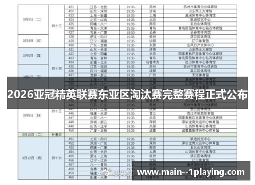 2026亚冠精英联赛东亚区淘汰赛完整赛程正式公布